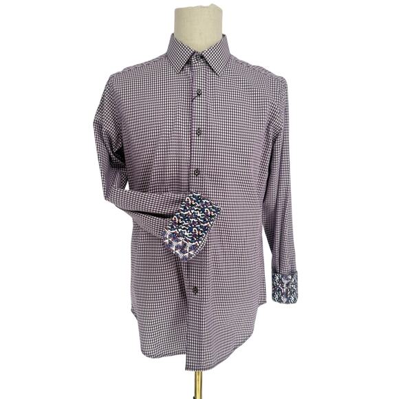 Robert Graham Woven Button Front Long Sleeve Casual Shirt Purple White Check M - Picture 1 of 9